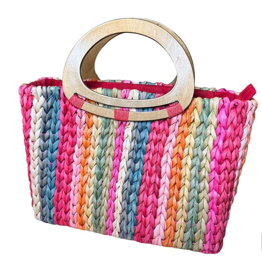 Cappelli Straworld Tote Handbag Purse Red Multicolor
